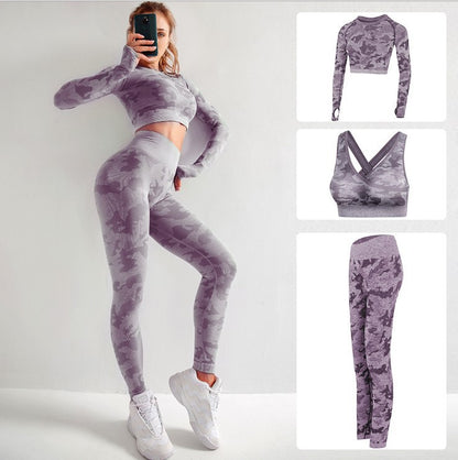 Camo Yoga Outfit Set with High Elasticity (3 Pieces)