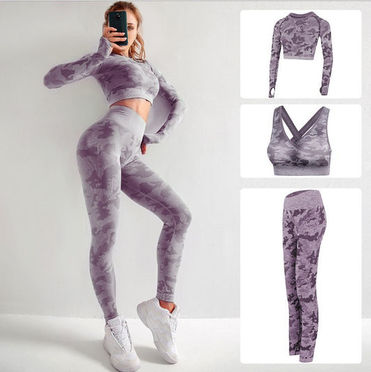 Camo Yoga Outfit Set with High Elasticity (3 Pieces)