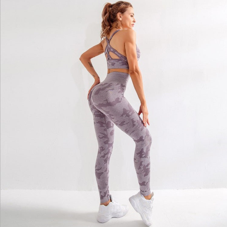 Camo Yoga Outfit Set with High Elasticity (3 Pieces)