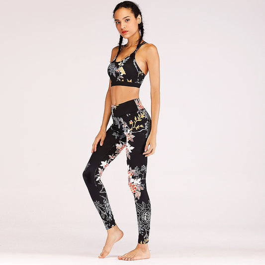 Floral Yoga Fitness Set for Women - Sports Leisure Outfit