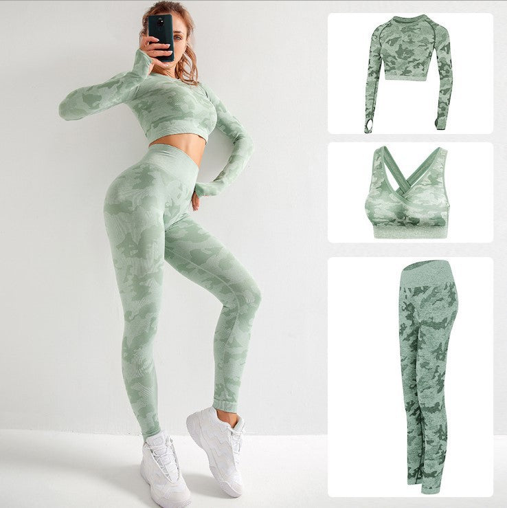 Camo Yoga Outfit Set with High Elasticity (3 Pieces)