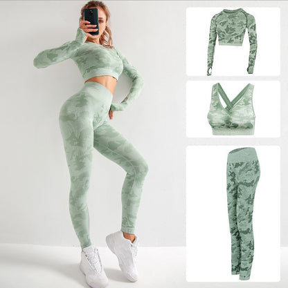 Camo Yoga Outfit Set with High Elasticity (3 Pieces)