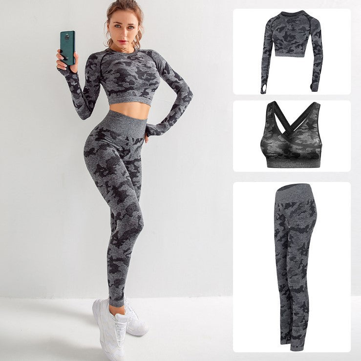 Camo Yoga Outfit Set with High Elasticity (3 Pieces)