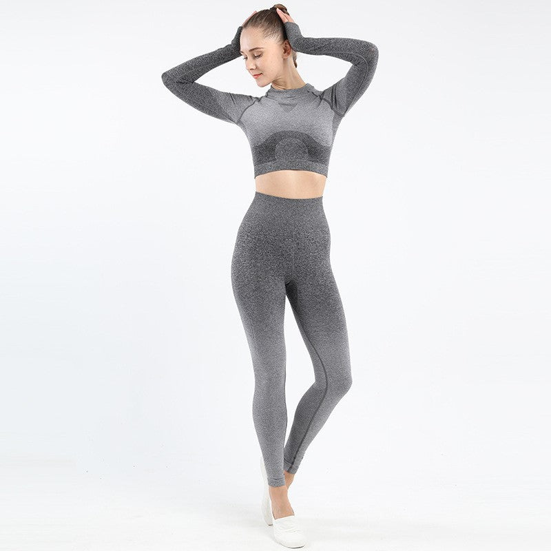 Seamless Yoga Outfit Set with Gradient Design for Fall/Winter