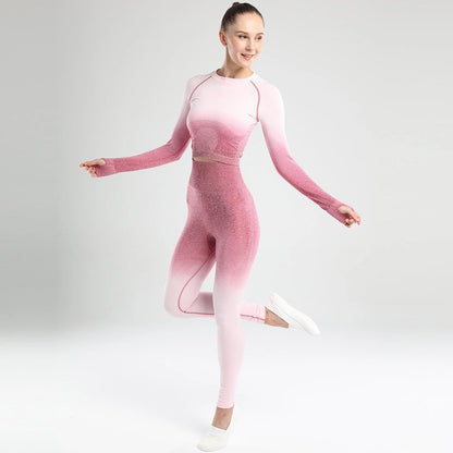 Seamless Yoga Outfit Set with Gradient Design for Fall/Winter