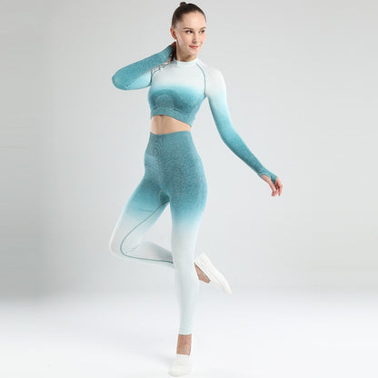 Seamless Yoga Outfit Set with Gradient Design for Fall/Winter