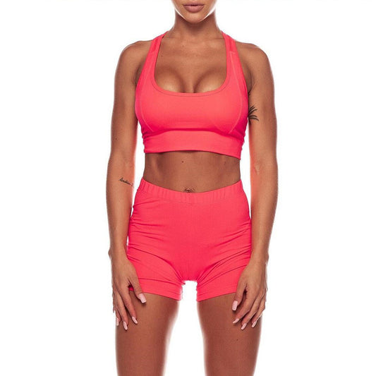 Solid Color Yoga Outfit Set with Shorts and Top