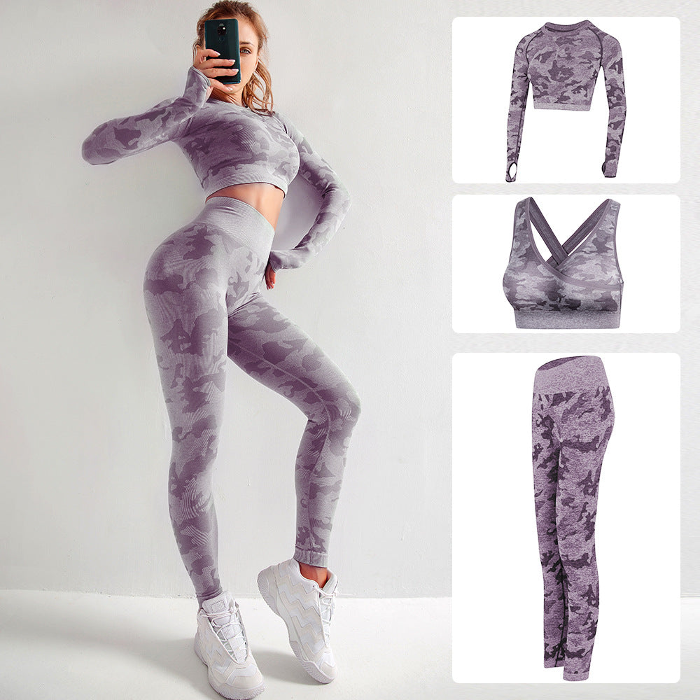 Camo Yoga Outfit Set with High Elasticity (3 Pieces)