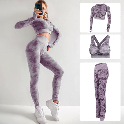 Camo Yoga Outfit Set with High Elasticity (3 Pieces)