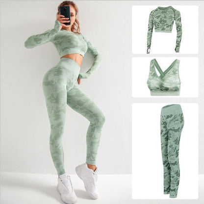 Camo Yoga Outfit Set with High Elasticity (3 Pieces)